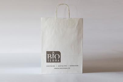 Tragtasche Papier mit Logo Bioterra, Schachtel à 100 Stück