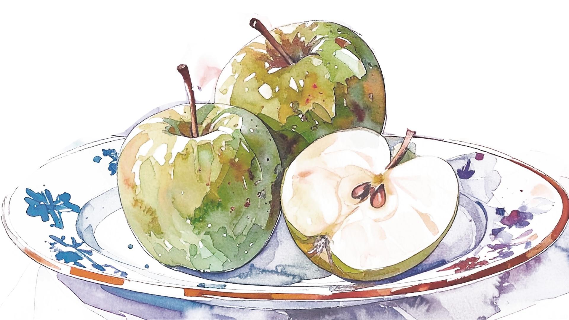 Frisch gepflückte Äpfel, Illustration von Benedikt Dittli/KI